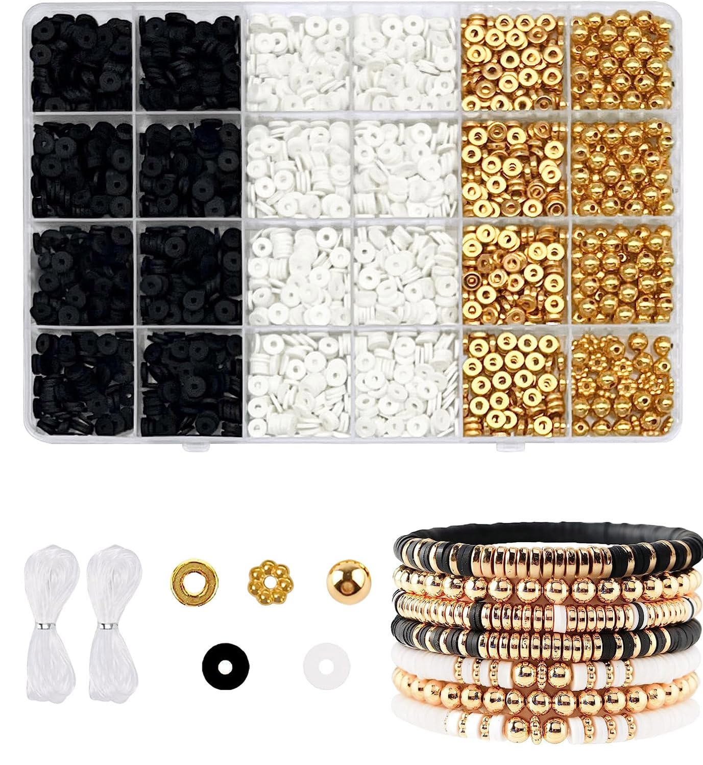 2530 PCS Clay Beads Bracelet Making Kit, White Black Clay Beads for DIY Jewellery Making for Friendship Bracelet Making Adult Christmas Craft Bracelets Beading Set