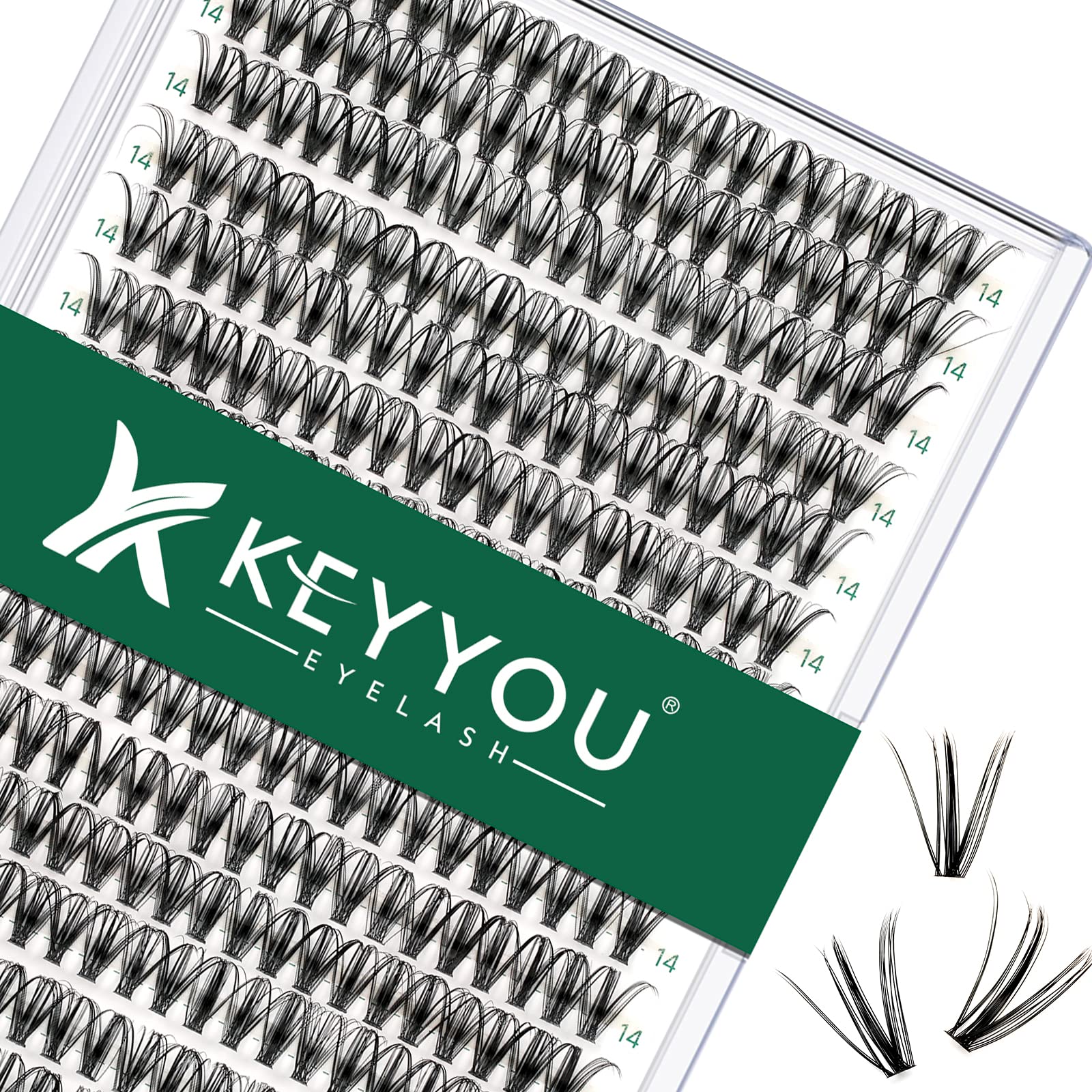 Photo 1 of Lash Clusters 300pcs Individual Lashes 30D 0.07D Curl 14mm DIY Eyelash Extension KEYYOU Large Tray Volume Soft&Natural Eyelash Clusters(30D-0.07D,14?