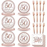 Wiooffen 50th Birthday Decorations Plates and Napkins for Women Rose Gold Party Supplies 50 and Fabulous Happy Birthday Tableware Set Cheers to 50 Years Party Decorations Table Decors for Girl