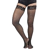 ToBeInStyle Women’s Sheer & Opaque Nylon Thigh Highs w/Vertical Pinstripe Vintage-Inspired