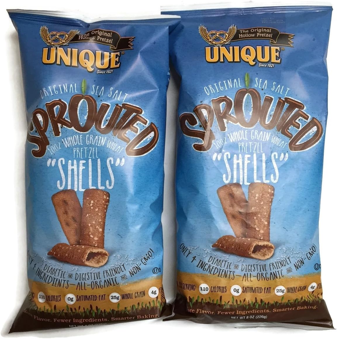 Unique Sprouted Whole Grain Pretzel Shells 8 Oz Bags - Pack of 2