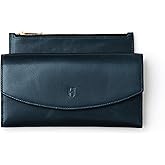 HELMBROOK London Handcrafted Full-Grain Leather Women’s Wallet, RFID Blocking, 12 Card Slots, 3 Compartments, Removable Zipper Coin Pouch, Gift Box & Pouch, Christmas & Birthday, Navy Blue