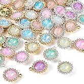 Craftdady Glass Heart Oval Flat Round Rectangle Charms Rhinestone Colorful Pendant Alloy Charm for Necklace Bracelet Earring Crafts Jewelry Making