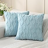 Volcanics Pack of 2 Faux Wool Throw Pillow Covers 20x20 Inches Decorative Farmhouse Velvet Couch Pillow Case Soft Plush Square Boho Cushion Pillowcase, Misty Blue