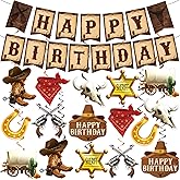 Cowboy Party Decorations, Cowboy Theme Party Decorations Include Western Cowboy Happy Birthday Banners and Hanging Swirls, Cowboy Birthday Decorations Supplies for Boys