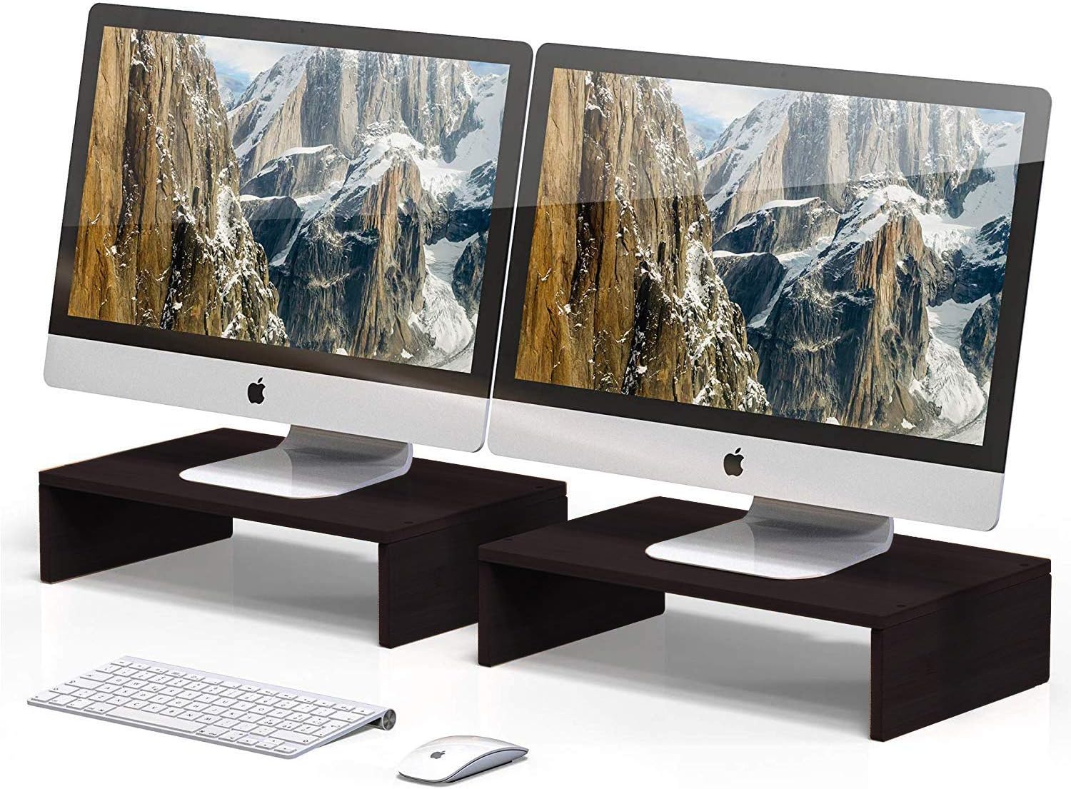 Wood Computer Monitor Stand Riser 16 inch Desktop Stand, Speaker TV Laptop Printer Stand Workspace Organizer (Black-2pack)