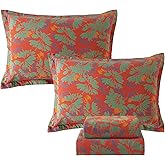 FADFAY Floral Sheets Set King Vintage Red Green Floral Bedding Shabby Maple Leaf Farmhouse Bedding Super Soft Washed Double -Layer Muslin Sheets 100% Cotton Deep Pocket Fitted Sheet 4Pcs, King Size