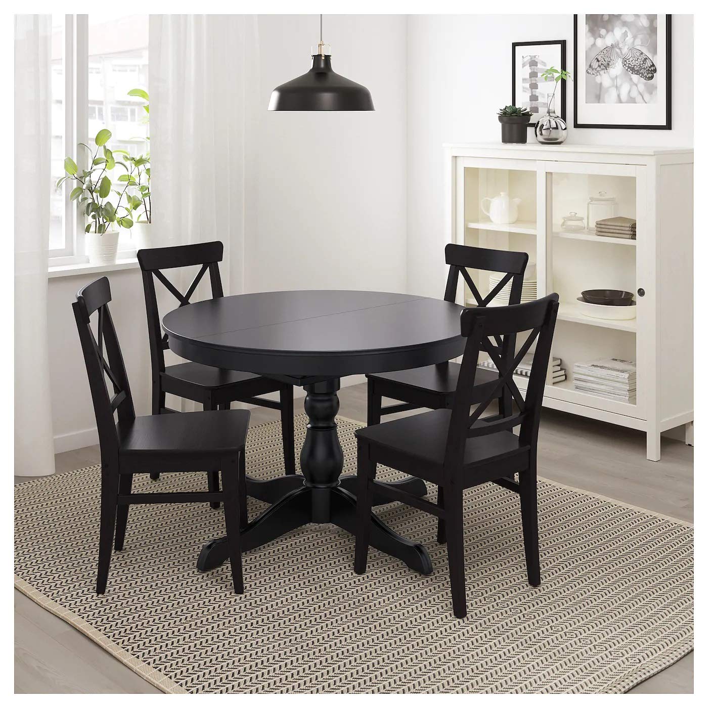 Ikea Round Extendable Extended Oval Shape Dining Table Standard Black Amazon In Furniture