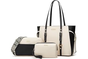 LOVEMATCH Women Fashion Synthetic Leather Handbags Tote Bag Shoulder Bag Top Handle Satchel Purse Set 4pcs