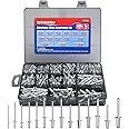 WORKPRO 500pcs Aluminum Blind Rivets, 14 Sizes Pop Rivets Assortment Kit (3/32" 1/8" 5/32" 3/16" 1/4"), Assorted Blind Rivets for Metal with Reinforced Label Case- Sliver