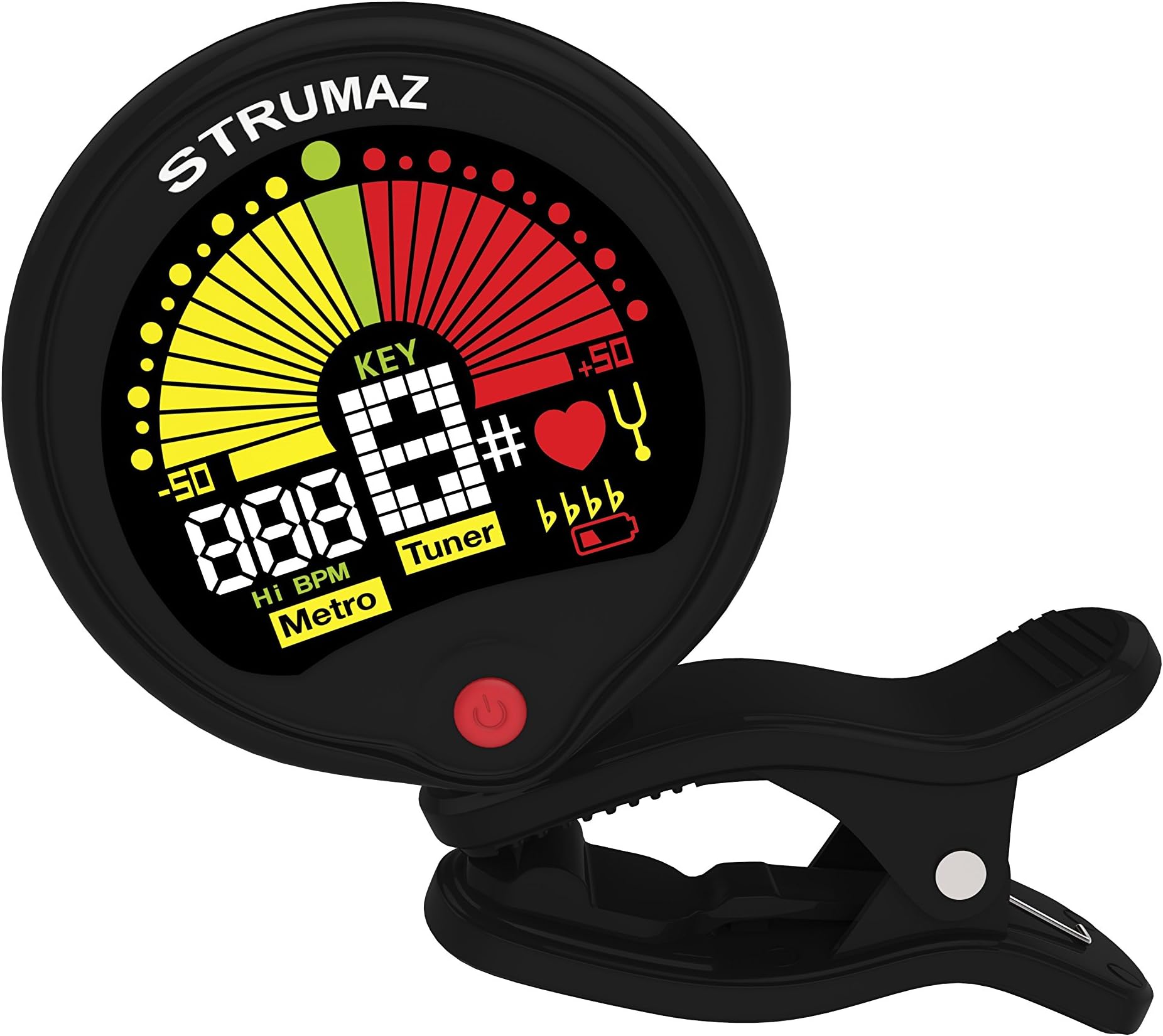 Clip On Guitar Tuner with Flat Tuning Function. Preset for Guitar, Bass, Violin, Ukulele Plus Chromatic. Best Acoustic or Electric Digital Vibration Tuners for Various Instrument and All Musician.
