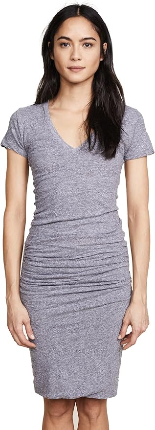 Monrow Women's Short Sleeve Shirred Dress, Granite, Grey, Small at Amazon Womenâs Clothing store
