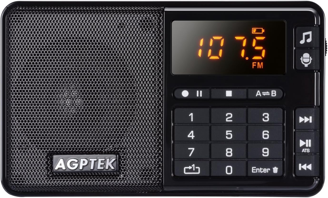 AGPTEK R08 Portable and Rechargeable FM Radio MP3 Player/Recorder with