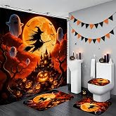 Yddsky 4 Pcs Halloween Spooky Shower Curtain Set with Rugs Bathroom Set