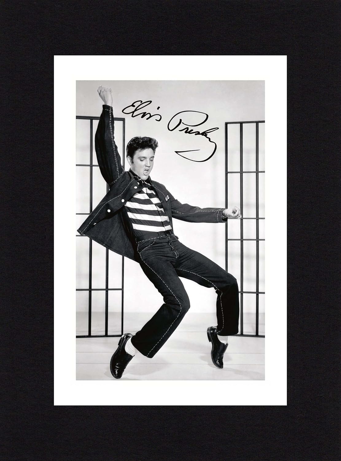 Photographs - ELVIS PRESLEY Signed 8x6 Inch Mounted Photo Print Pre Printed Signature Jailhouse Rock - Autograph Gift, Ready To Be Framed, Black , White, 8 x 6 Inches - 203.2 x 152.4 mm