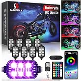 LD DARKEAGLE 8PCS Motorcycle RGB LED Accent Lights with APP &amp; RF Remote, Waterproof Frame &amp; Engine Underglow Pods with Brake Turn Signal, 12V for Harley, Cruiser, Street, Sport Bike, Dirt Bike