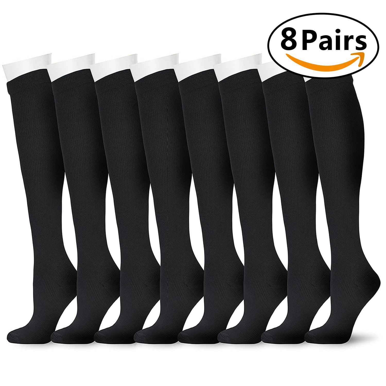 Compression Socks for Women and Men for Running, Athletic Sports, Flight Travel, Nurses, Maternity Pregnancy, Shin Splints, Edema, Varicose Veins (Black, S/M)