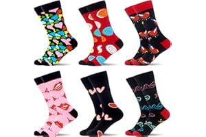 WeciBor Men's Funny Novelty Colorful Patterned Cotton Casual Crew Socks 6 Pack
