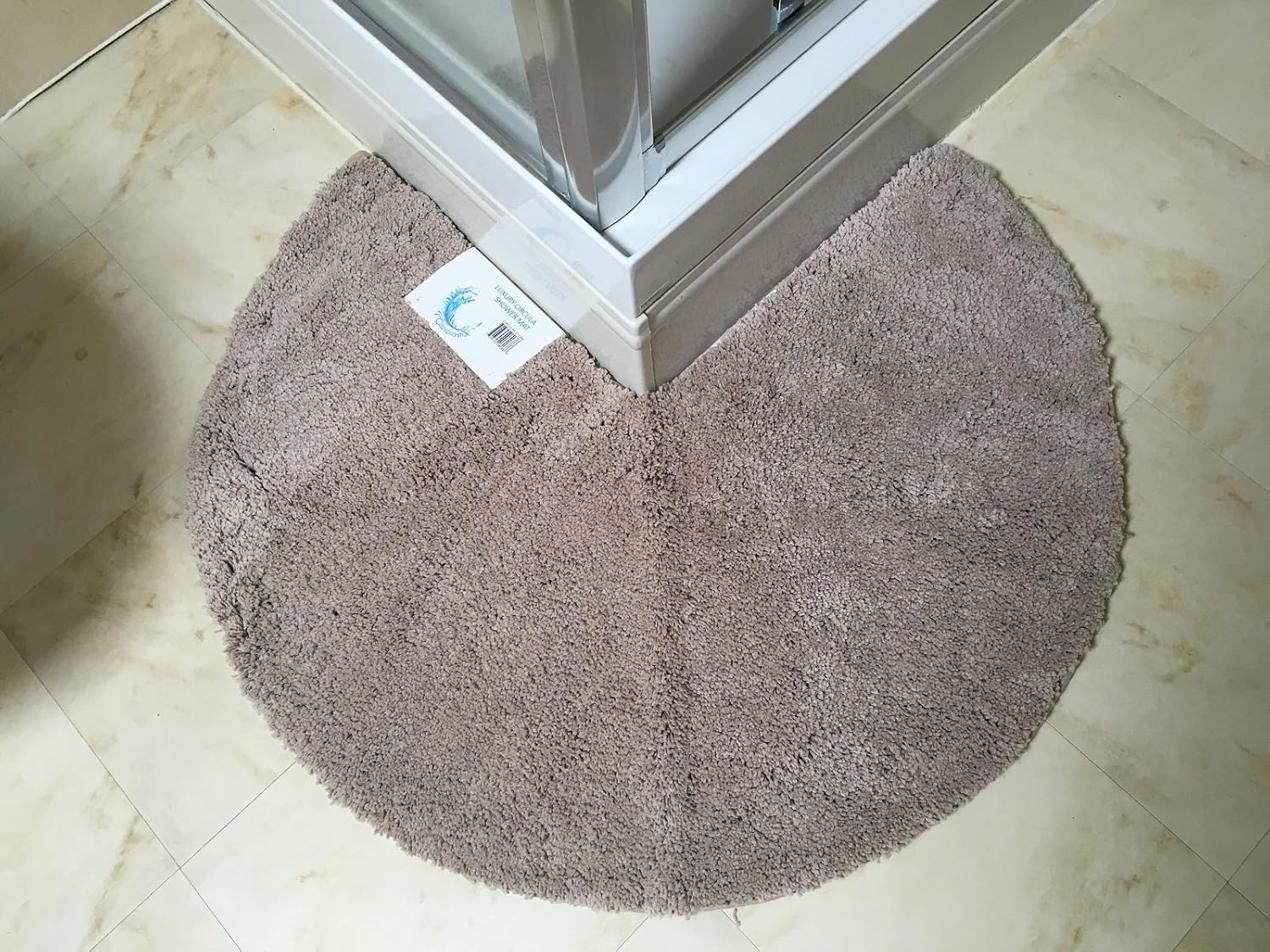 Cazsplash Non Slip Circular Corner Shower Mat, Microfibre, Stone, 90cm