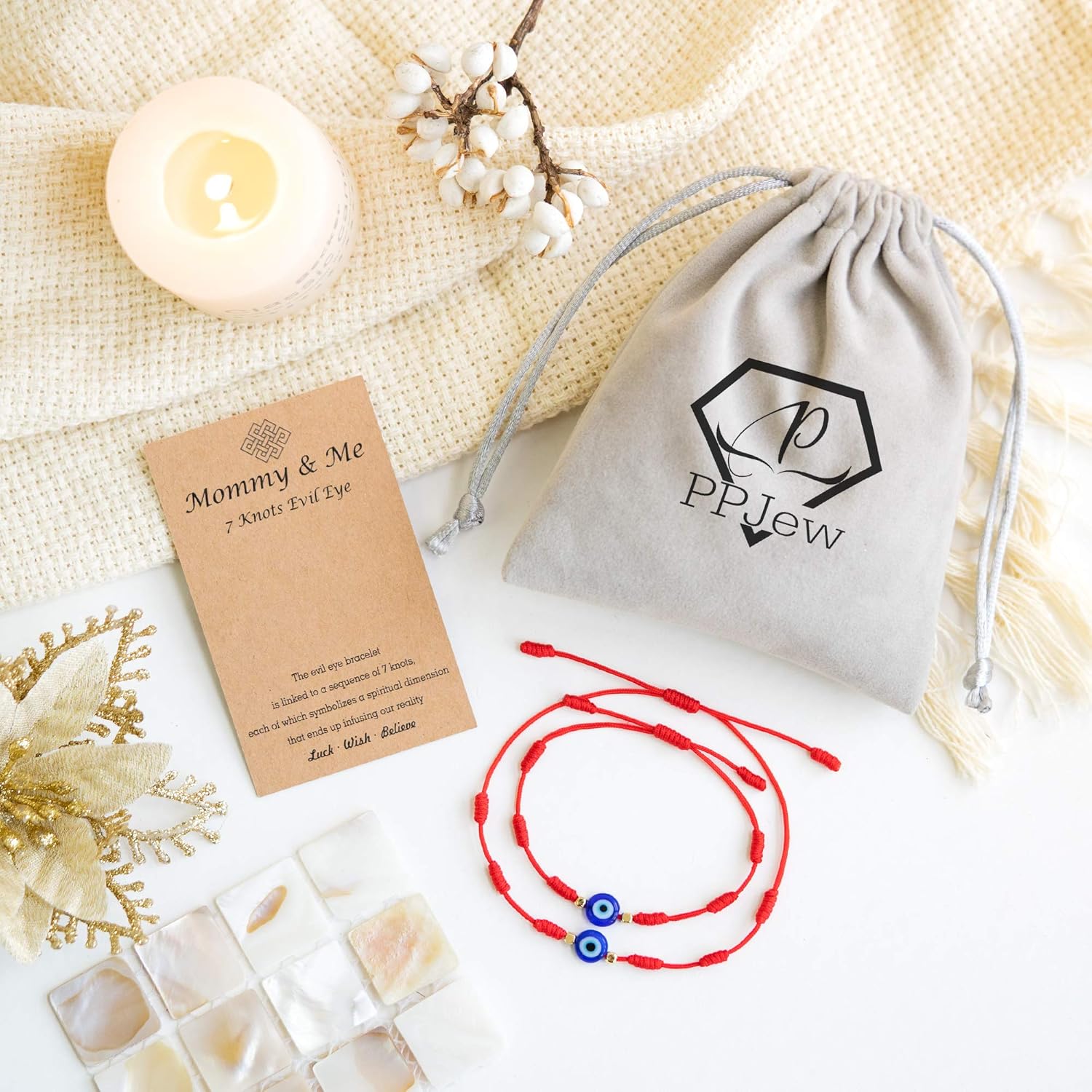 PPJew 7 Knots Evil Eye Bracelet Kabbalah Red String Bracelets Mal De Ojo Mommy and Me Bracelet Set Protection Amulet for Little Boys & Girls Daughter Mother Women Family: Clothing