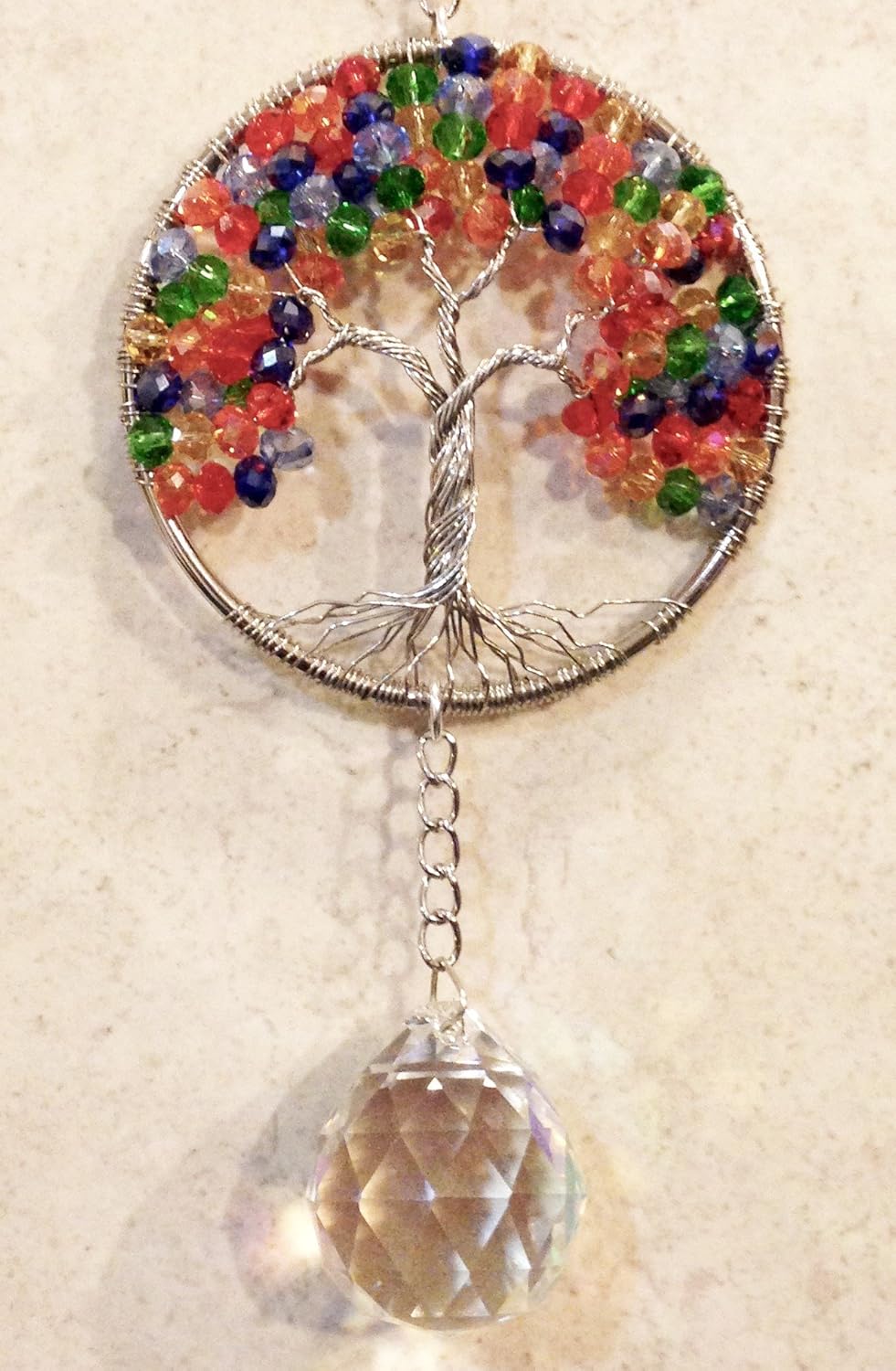 Chakra Crystal Tree of Life Sun Catcher with Crystal Ball