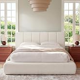 Yechen King Bed Frame with Cloud Headboard Removable, 5.9'' Boucle Upholstered Bed Rounded Corner Design, Soft Modern Low Platform Floor-Standing Support, Easy Assembly, No Box Spring Needed, White