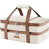 LUNCIA Insulated Double Decker Casserole Carrier, Lasagna Lugger Tote Keeps Food Hot or Cold, Thermal Lunch Bag for Potluck Parties, Picnic and Cookouts, Fits 9" x 13" Baking Dish, Cream