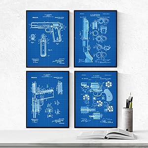 Nacnic Prints Vintage Patents Guns - Set of 4 - Unframed 8x11 inch Size - 250g Paper - Beautiful Poster Painting for Home Office Living Room