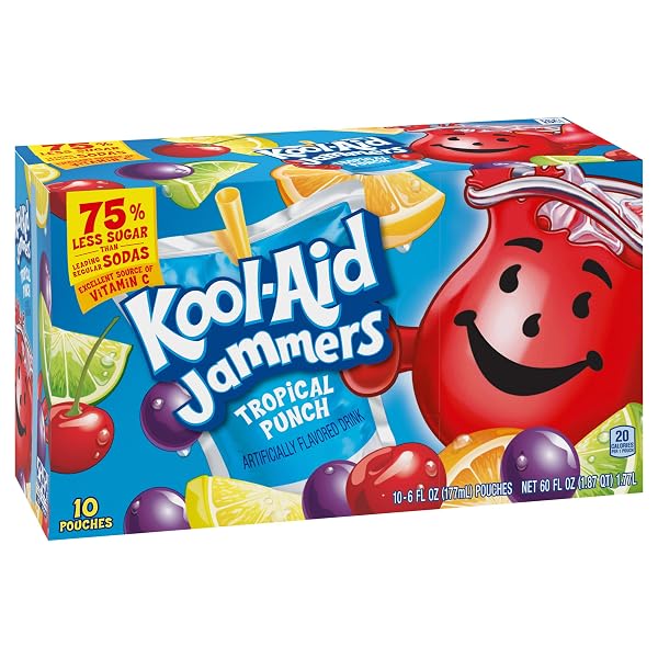 KOOL-AID JAMMERS TROPICAL PUNCH FLAVORED 0% JUICE DRINK, 10 CT BOX, 6 FL OZ POUCHES