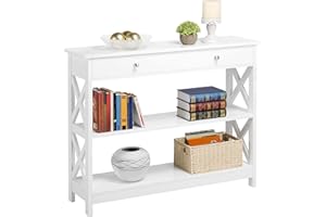 Yaheetech Console Table with Drawer, 3-Tier Entryway Table with Storage Shelves, Wood Narrow Sofa Table for Entryway/Hallway/Living Room, White