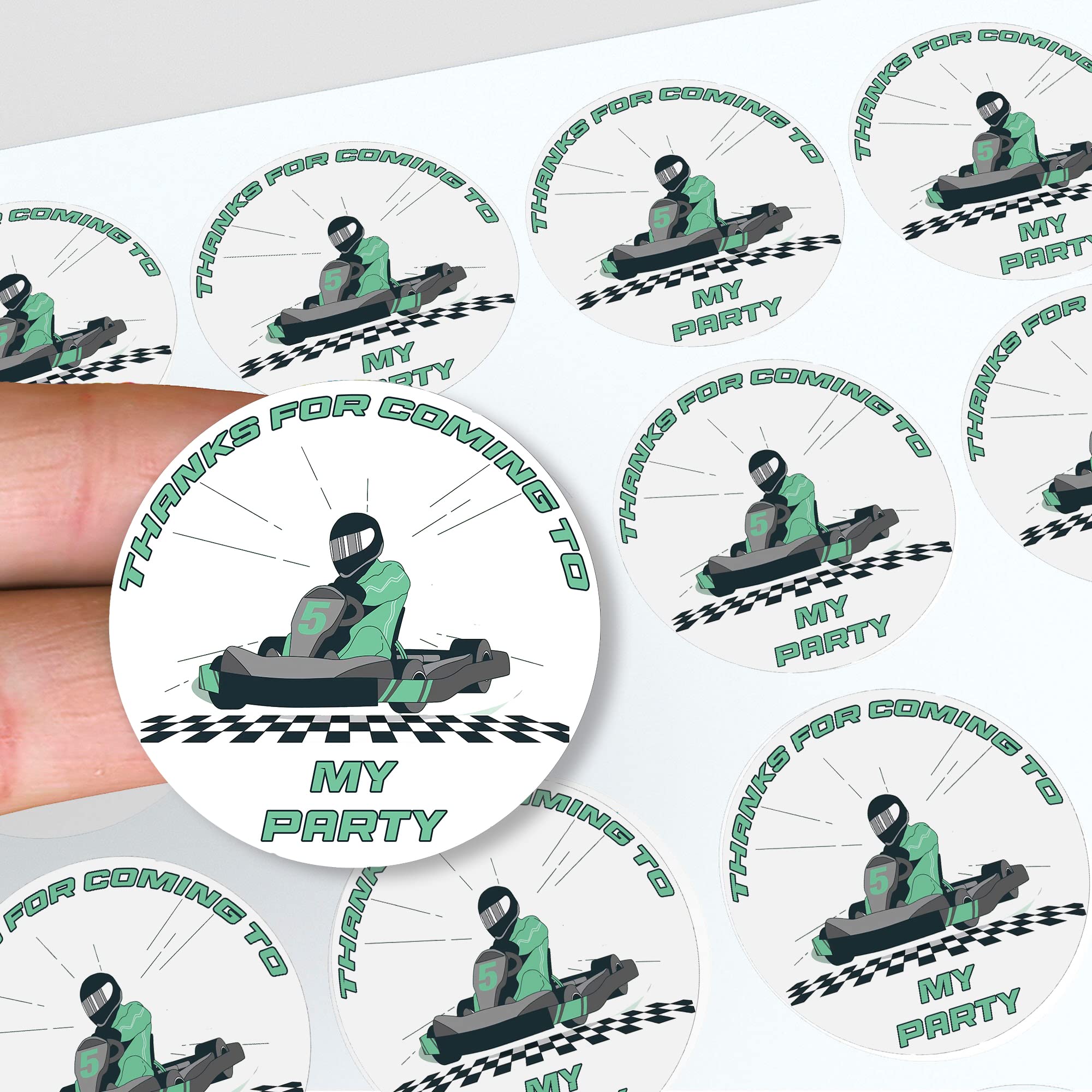 AK Giftshop Go Kart Karting Thank You Birthday Party Stickers for Party Bags & Sweet Cones (48 Stickers)