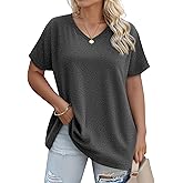 HOMEYEE Plus Size Women's Short Sleeve V Neck Tunic Tops Oversized T-Shirts Casual Loose Basic Tee Daily Outfits