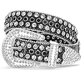 WERFORU Women Men Western Rhinestone Studded Leather Belt Unisex Bling Cowgirl Cowboy Waist Belt for Jeans Pants Dress