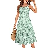 Belle Poque Women Summer Dresses 2026 Square Neck Spaghetti Strap Midi Dress Beach Vacation Sundress
