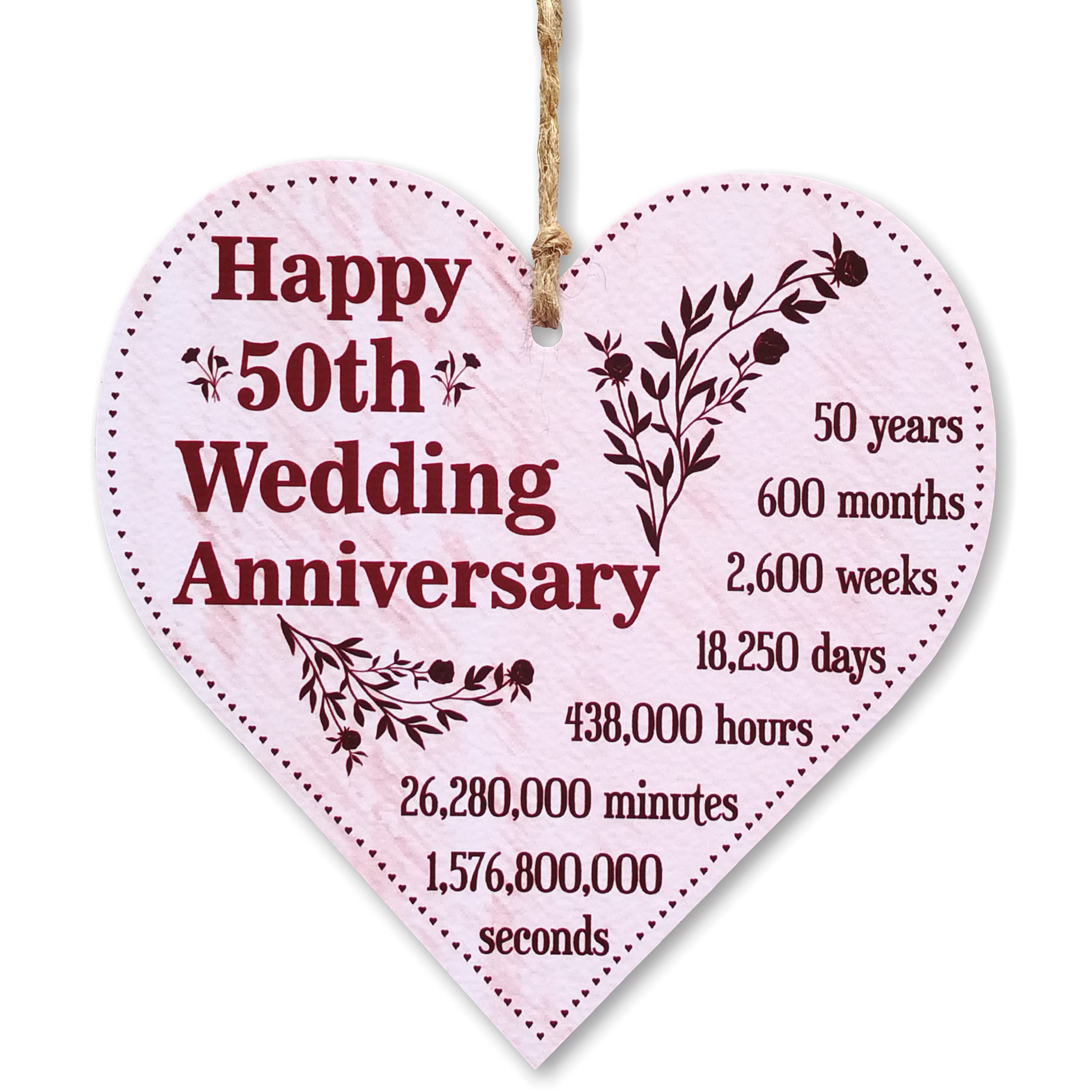 CARISPIBET Happy 50th Wedding Anniversary | Heart-shaped cute marriage gift, adorable decorative prop, wall art 5" x 5"