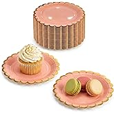 EiPibaibyi 50 Pack Small Paper Plates 7 Inch - Light Pink & Gold Dessert Plates for Party, Cake, Appetizer - Disposable Heavy Duty Scalloped Tableware for Baby Shower, Birthday Decorations, Wedding