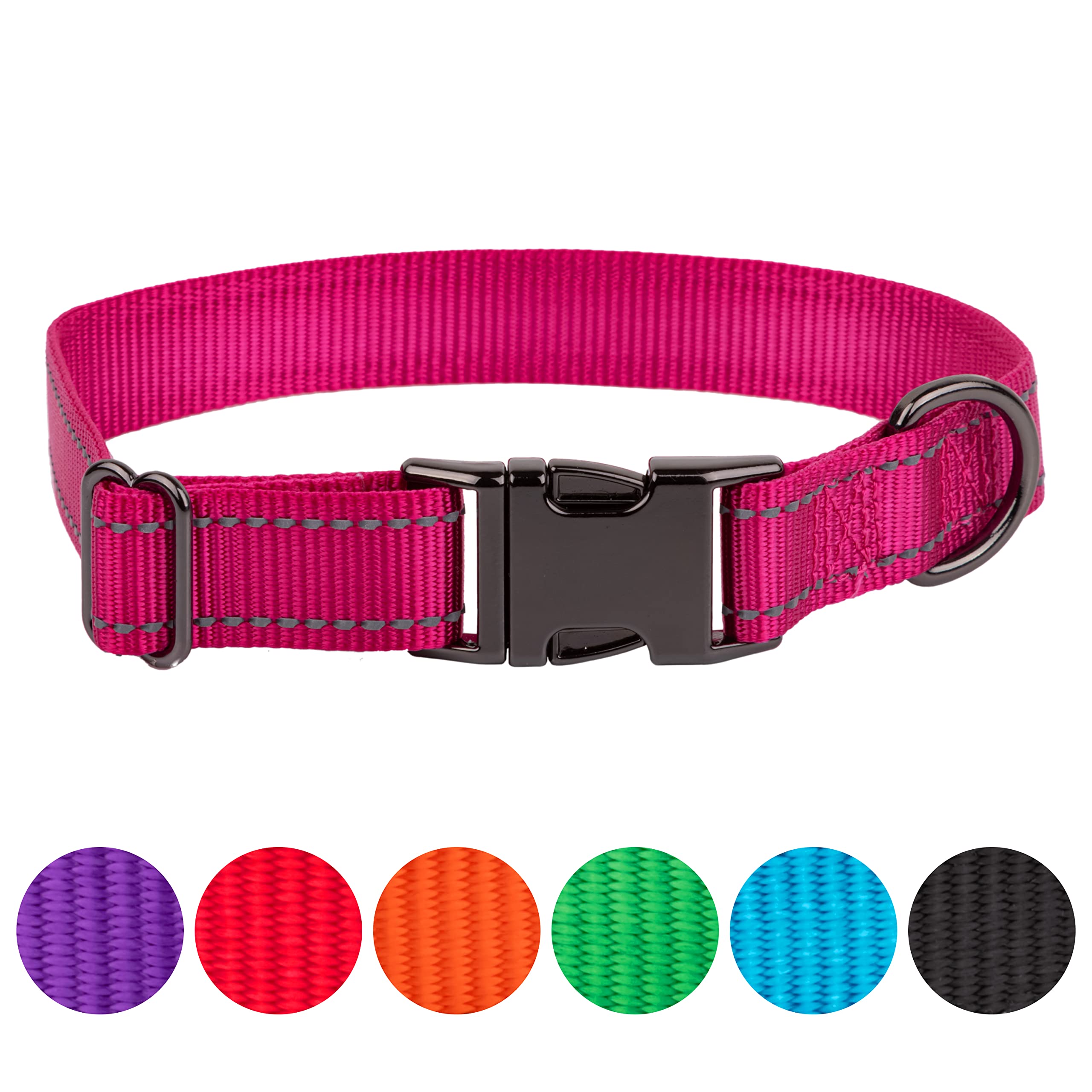 FAVPET Reflective Dog Collar Nylon, Adjustable Dog Collar with Metal Buckle, Dog Collar Large Dogs Reflective, Nylon Dog Collar Medium, Soft Dog Collar Small Dog, Coloured Puppy Collars (XS, Pink)