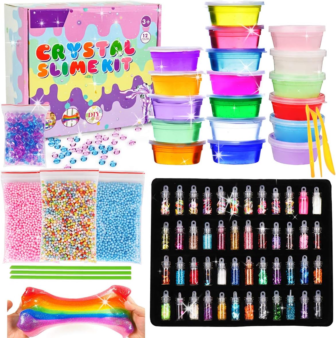 LOYO Slime Kit for Girls Boys - 76 pcs DIY Slime Making Kit Supplies with Kids Clear Crystal Slime and Fluffy Slime Includes Big Foam Beads to Make Your Own Glitter and Glow in The Dark SlimeSlime