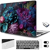 MEEgoodo for MacBook Air 13.3 inch Case 2021 2020 2019 2018 A2337 M1 A2179 A1932, Hard Shell with Keyboard Webcam Cover & Trackpad Film & Type C Adapter for MacBook Air M1, Beautiful Fantasy Flower