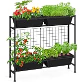 OYEAL Raised Garden Bed 32" Tall Elevated Planter Boxes with Trellis &amp; Legs, Vertical Herb Garden Planter Outdoor for Gardening, Vegetables, Flowers, Herbs, Backyard, Black