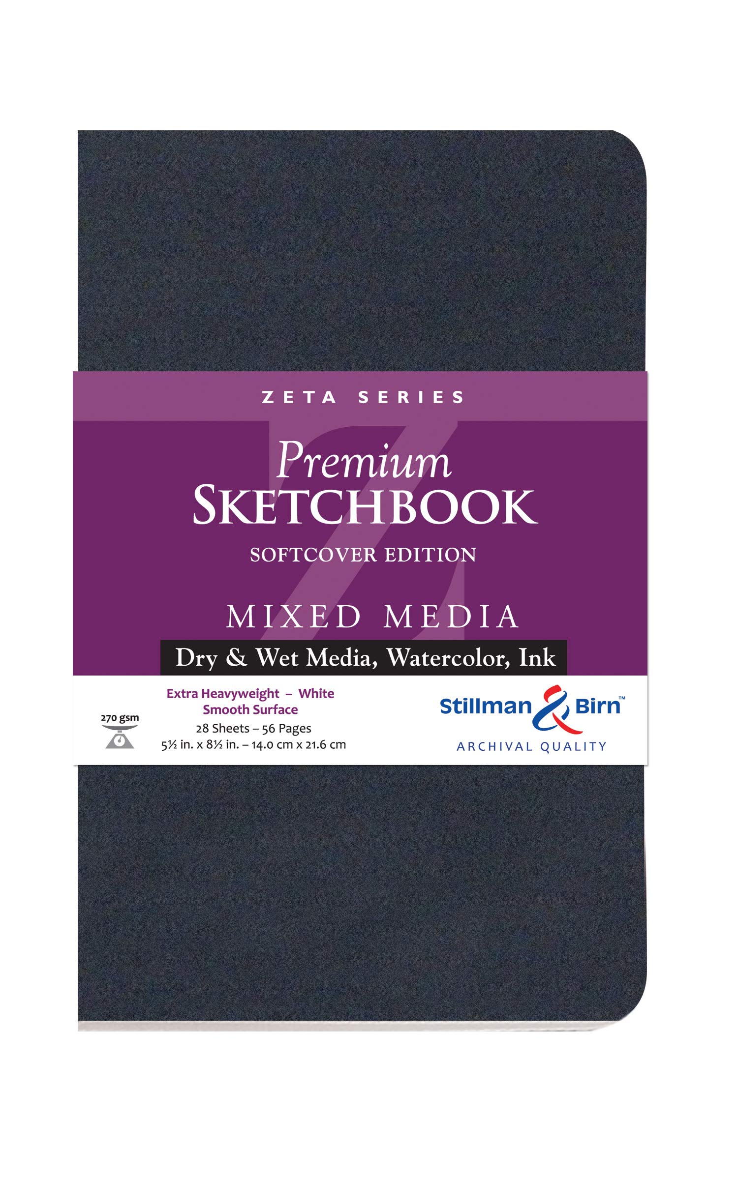 Stillman & Birn Zeta Series Softcover Sketchbook, 5.5" x 8.5", 270 GSM (Extra Heavyweight), White Paper, Smooth Surface