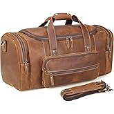 Polare 23" Full Grain Cowhide Leather Gym Duffle Weekender Overnight Travel Duffel Bag For Men