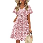 Zeagoo Womens Summer Dress Casual Swing Floral Ruffle Short Sleeve Sundresses Beach Mini A-line Shift Dress 2026 with Pockets