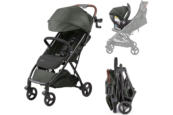 Ingenuity 3Dquickclose CS+ Compact Fold Stroller – Lightweight Stroller with Oversized Canopy, Extra-Large Storage and Compact Fold, Forest