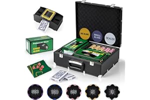 GYMAX Poker Chips Set, 300 PCS Texas Hold 'em Casino Chip Set w/Carrying Case, 6 Decks of Cards, 5 Dices & 3 Dealer Buttons, 