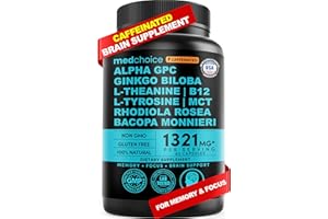 MEDCHOICE 12-in-1 Nootropic Brain Supplement with Caffeine Anhydrous: Ginkgo Biloba for Brain Support, Memory and Focus - B12, Alpha GPC, L Theanine and Choline Supplements with Bioperine with 1321mg (60ct)