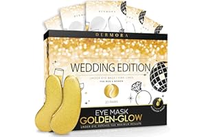 DERMORA Wedding-Themed Eye Mask (20 Pairs), Golden Under Eye Patches - Rejuvenating Treatment for Dark Circles, Puffy Eyes, Refreshing, Revitalizing, Travel, Wrinkles