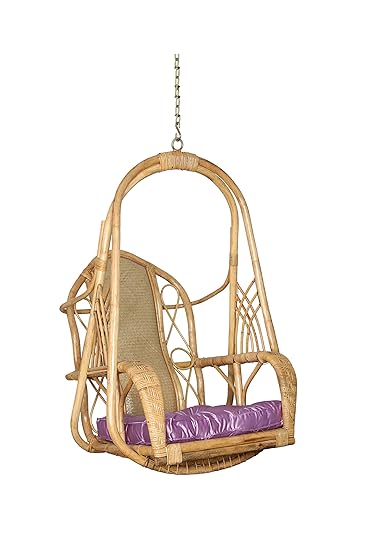 Riyo Moda Indoor Outdoor White Cane Hanging Shaahi Swing Set/Jhula with Cushion and Mild Steel Chain for Home Balcony and Garden- (Upto 110kgs of Human Weight)