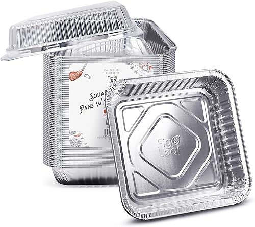 Fig & Leaf (35 Pack) Square Baking Pans with LIDS | Size 8” x 8” | Heavy Duty 32 Gauge l Disposable Aluminum Foil Tins l Portable Food Containers l Top Baker’s Choice for Cake Roasting Oven Toaster