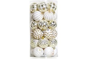 GEEK-M 30PCS Christmas Balls Ornaments,60MM Gold&White Painted Shatterproof Festive Wedding Hanging Ornaments Christmas Tree Decoration